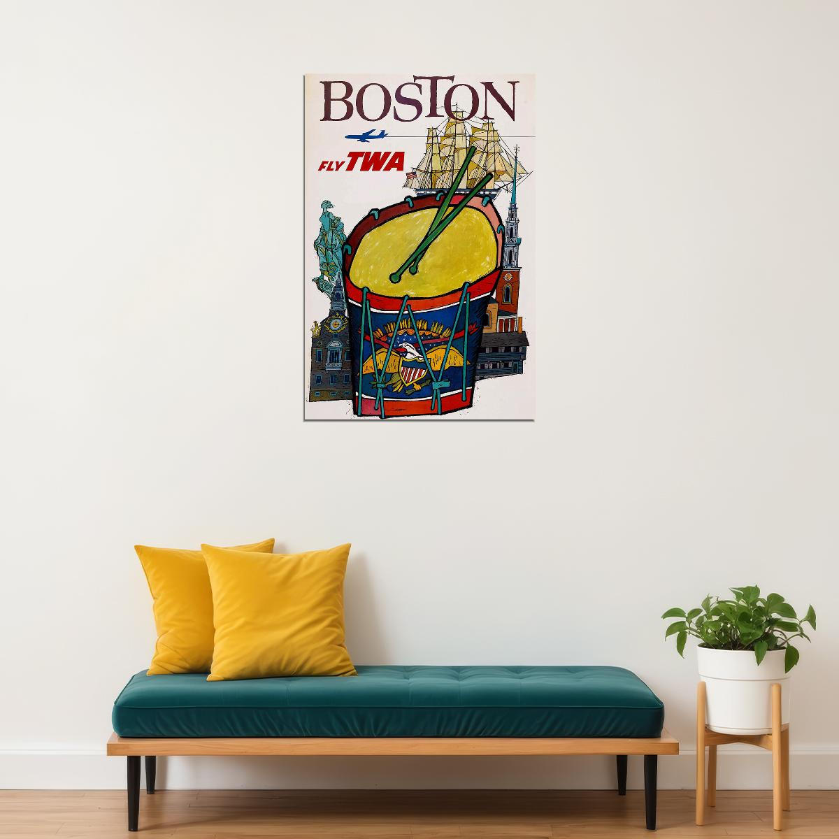 Twa Airline Boston Airlines Vintage Poster Wall Art Print Home Wall Decor