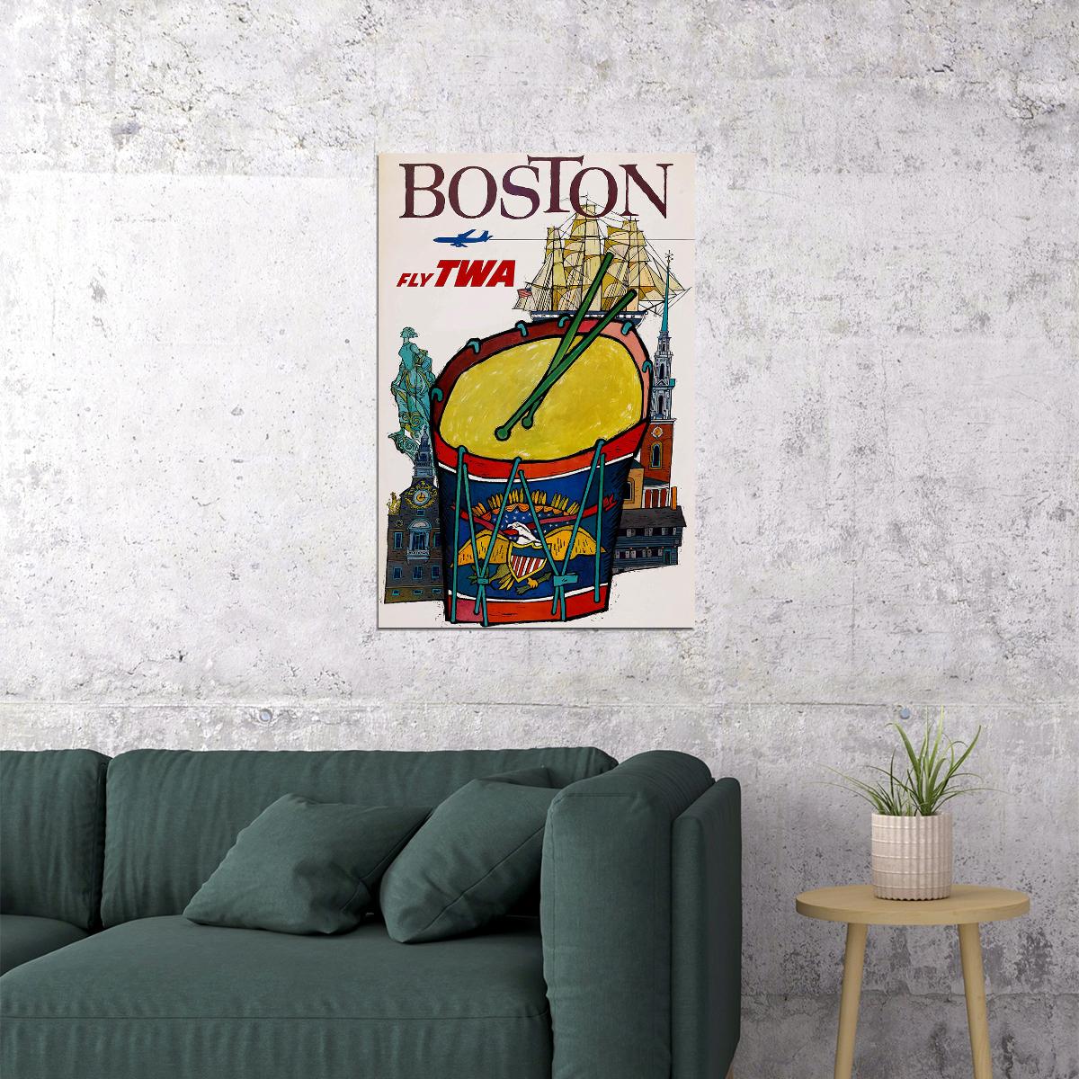 Twa Airline Boston Airlines Vintage Poster Wall Art Print Home Wall Decor