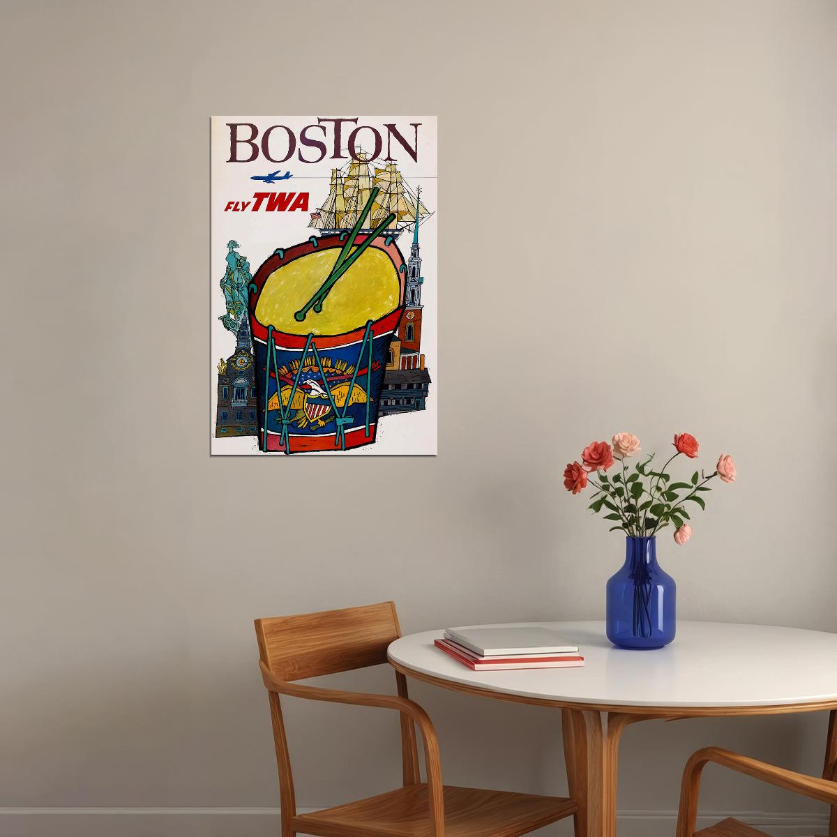 Twa Airline Boston Airlines Vintage Poster Wall Art Print Home Wall Decor