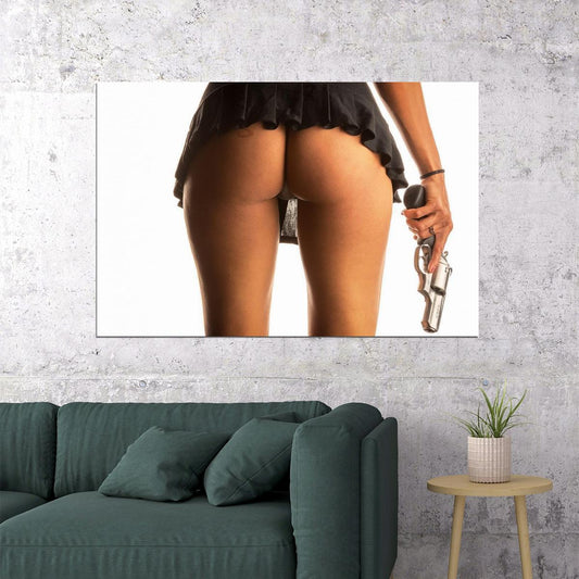 Cool Woman Gun Hot Girl Beauty Woman Body Model Skirt Poster Wall Art Print Home Wall Decor - xonomax