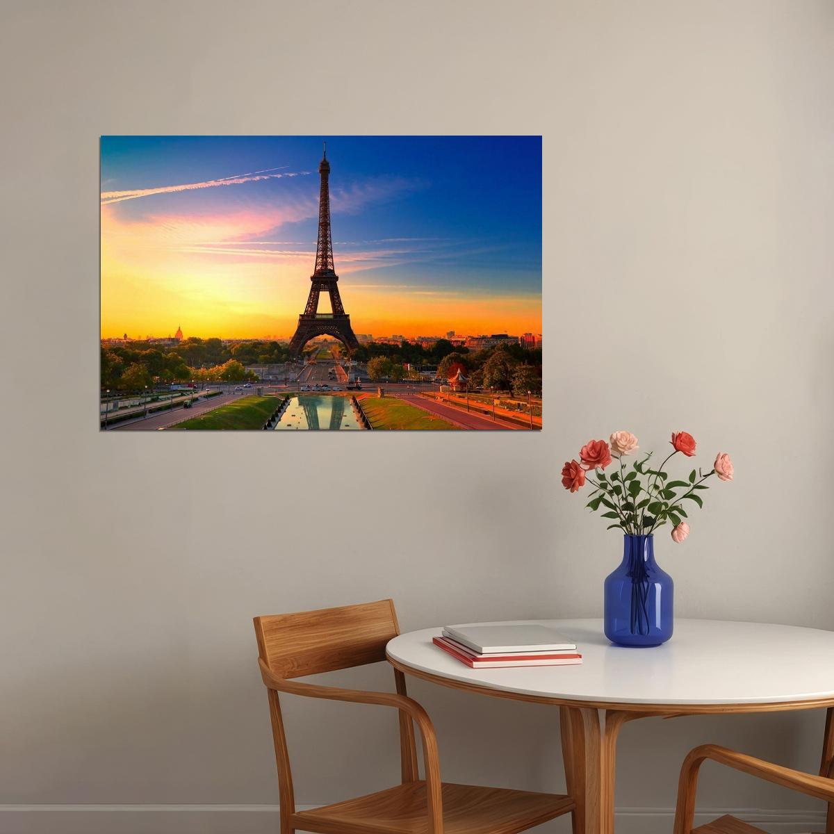 Morning Sunrise Paris Eiffel Tower Landscape France Poster Wall Art Print Home Wall Decor - xonomax