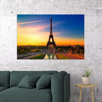 Morning Sunrise Paris Eiffel Tower Landscape France Poster Wall Art Print Home Wall Decor - xonomax