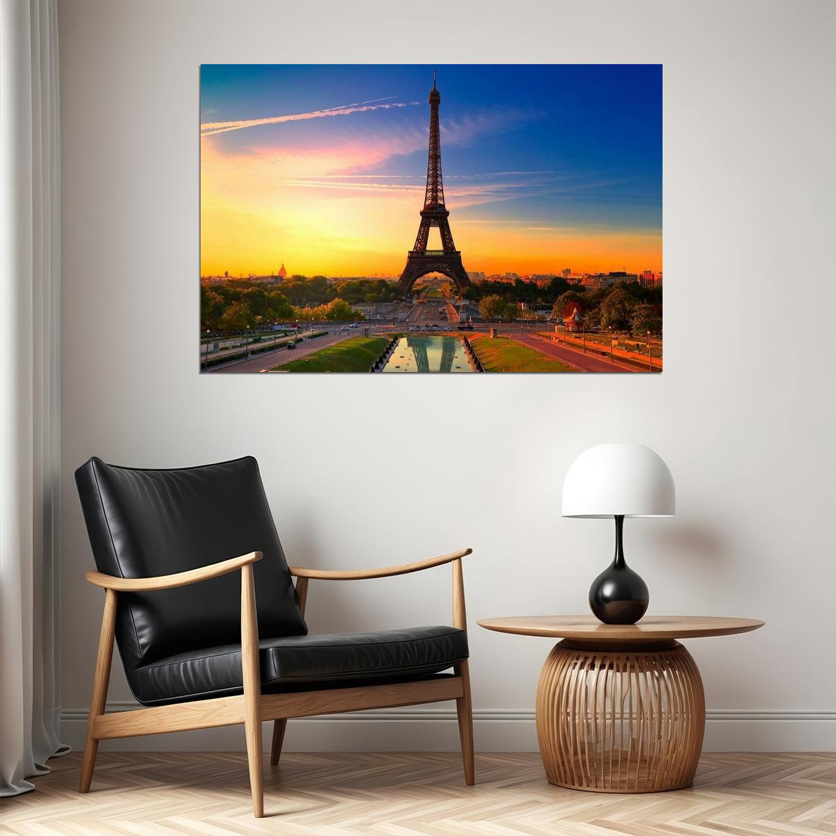Morning Sunrise Paris Eiffel Tower Landscape France Poster Wall Art Print Home Wall Decor - xonomax