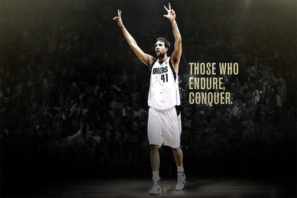 Dirk Nowitzki Conquer Motivational Basketball Player Poster Wall Art Print Home Wall Decor - xonomax