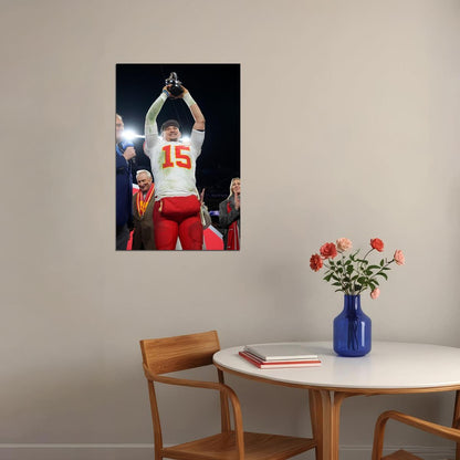 Mahomes Lifting Trophy Kansas Playoff Conference Champions Game Poster Wall Art Print Home Wall Decor - xonomax