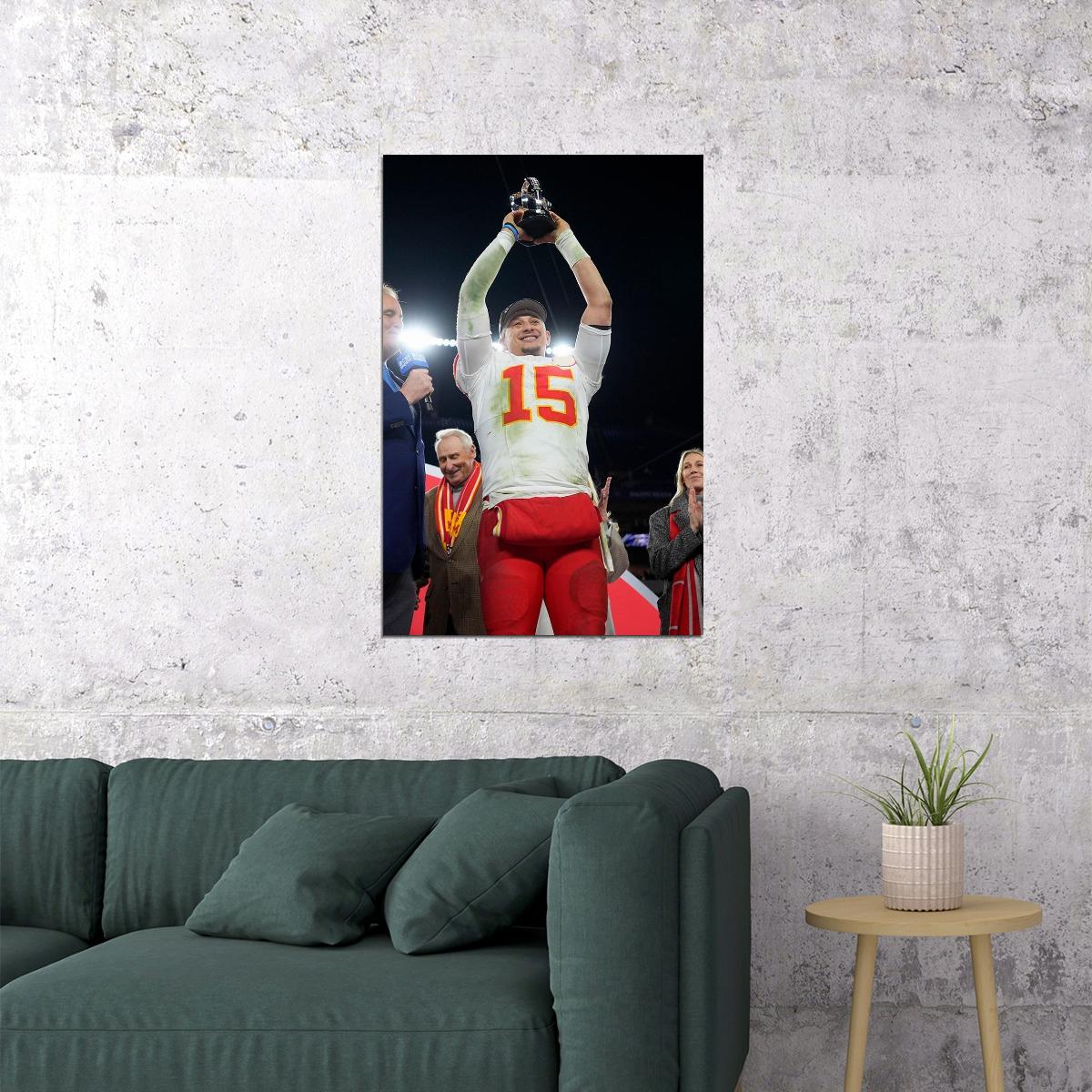 Mahomes Lifting Trophy Kansas Playoff Conference Champions Game Poster Wall Art Print Home Wall Decor - xonomax