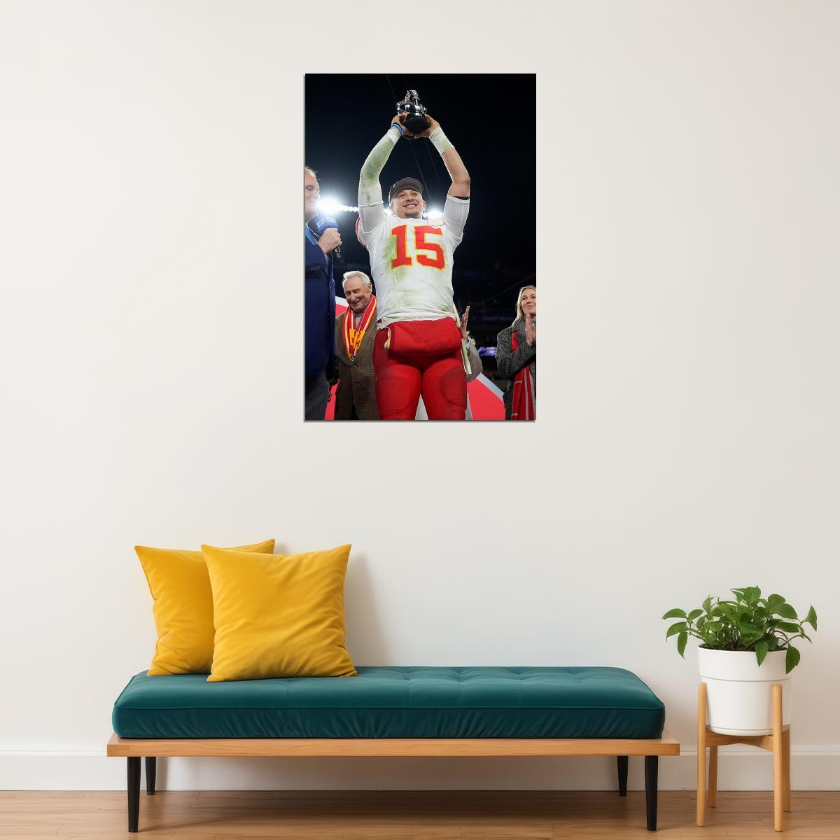 Mahomes Lifting Trophy Kansas Playoff Conference Champions Game Poster Wall Art Print Home Wall Decor - xonomax