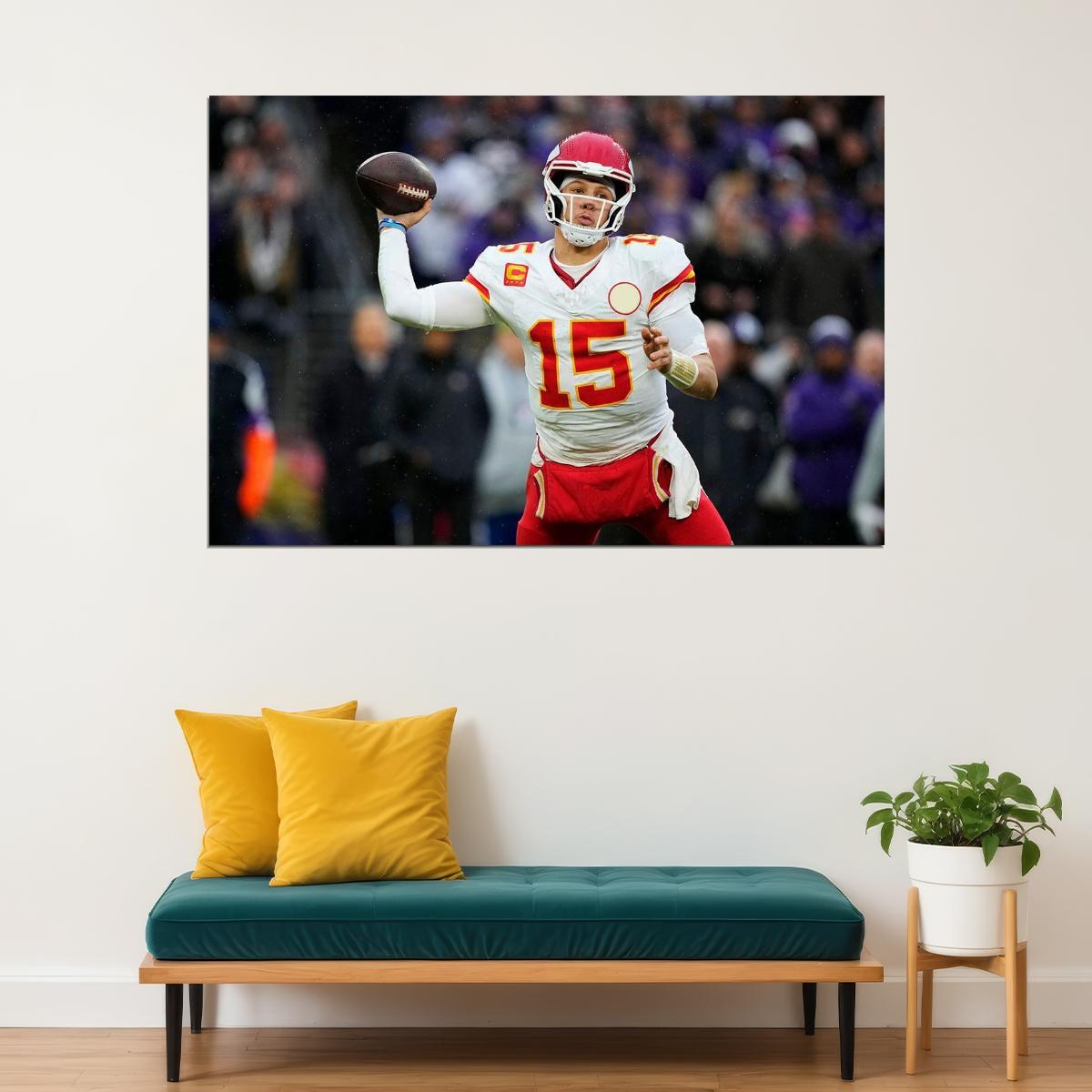 Mahomes Kansas Baltimore Touchdown Pass Quarterback Playoff Poster Wall Art Print Home Wall Decor - xonomax