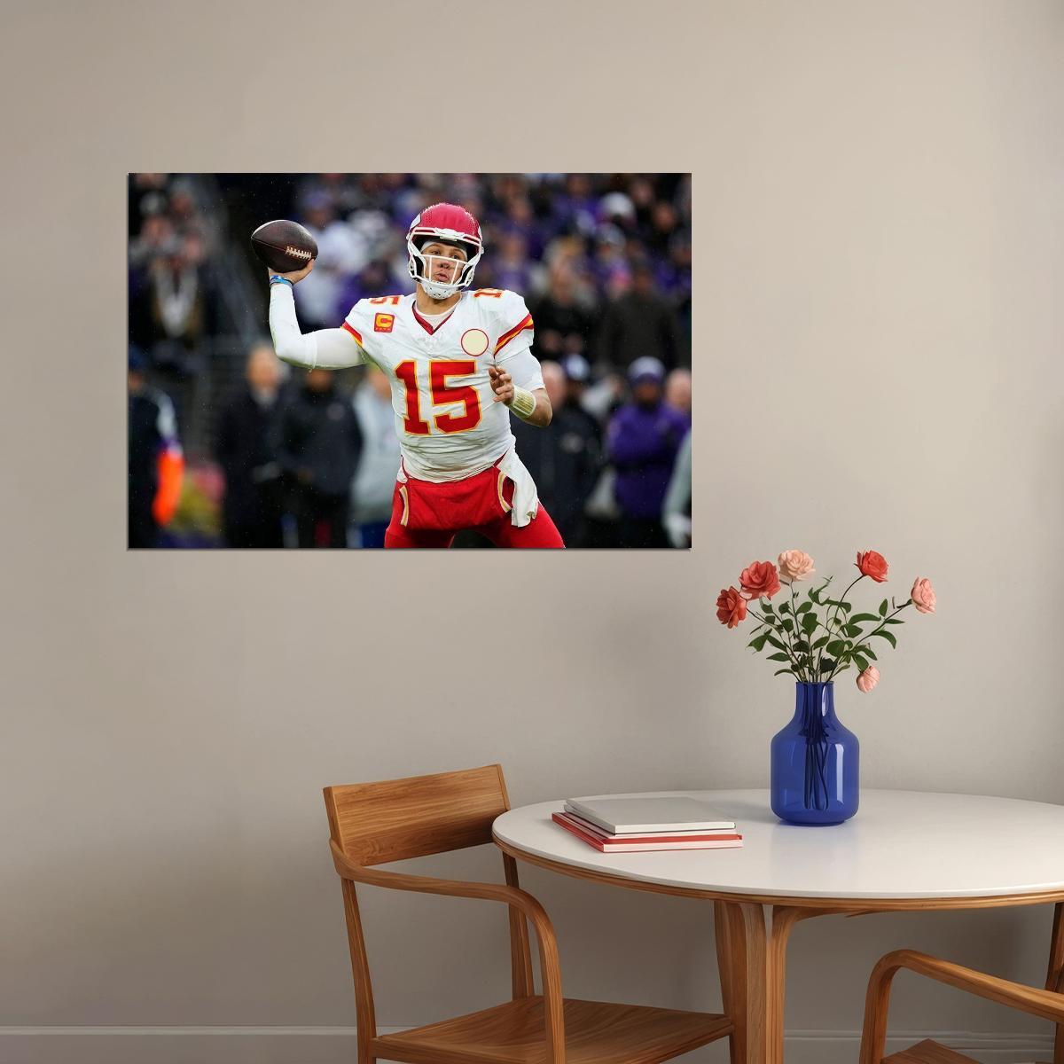 Mahomes Kansas Baltimore Touchdown Pass Quarterback Playoff Poster Wall Art Print Home Wall Decor - xonomax