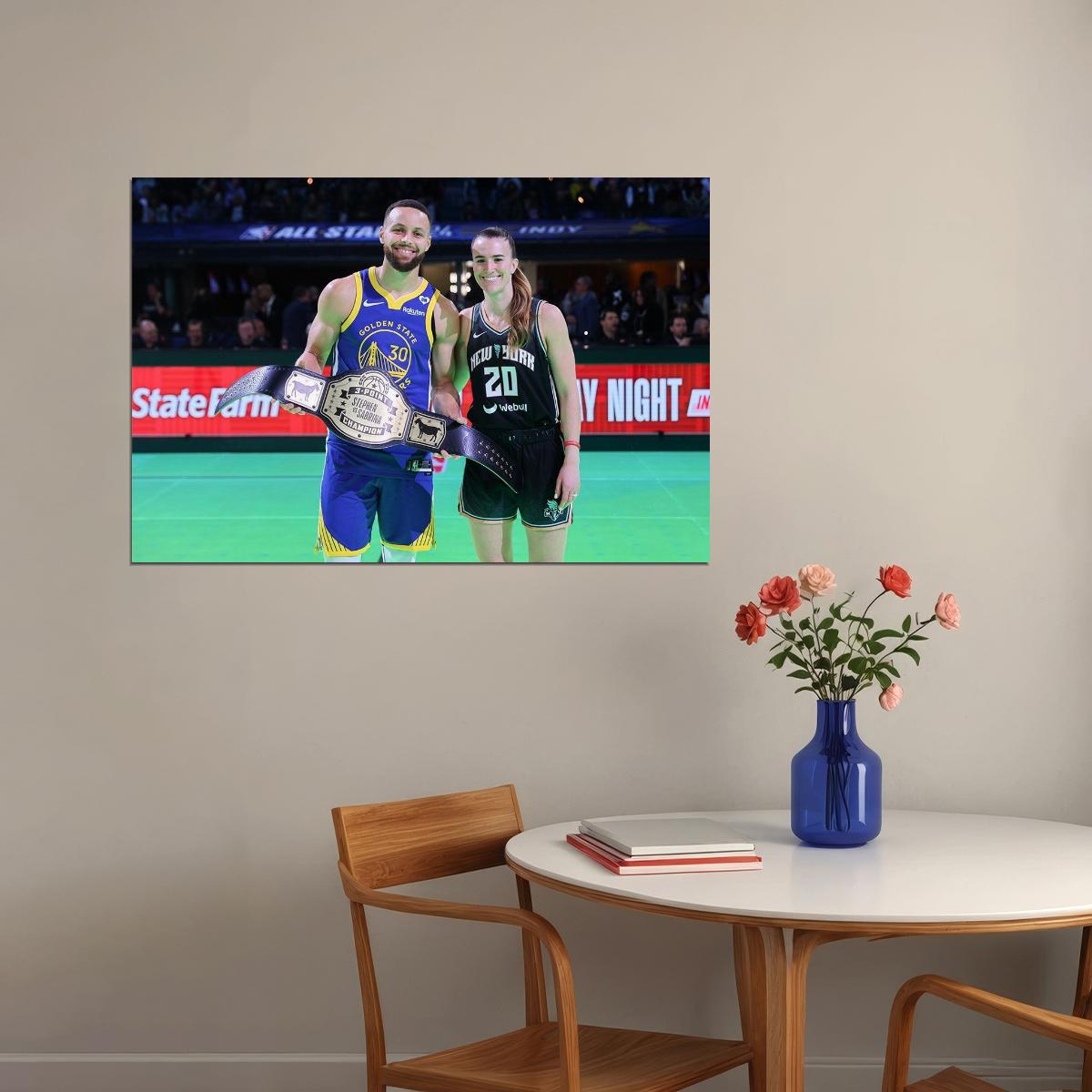 Stephen Curry And Sabrina Ionescu Basketball Players Sport Poster Wall Art Print Home Wall Decor - xonomax