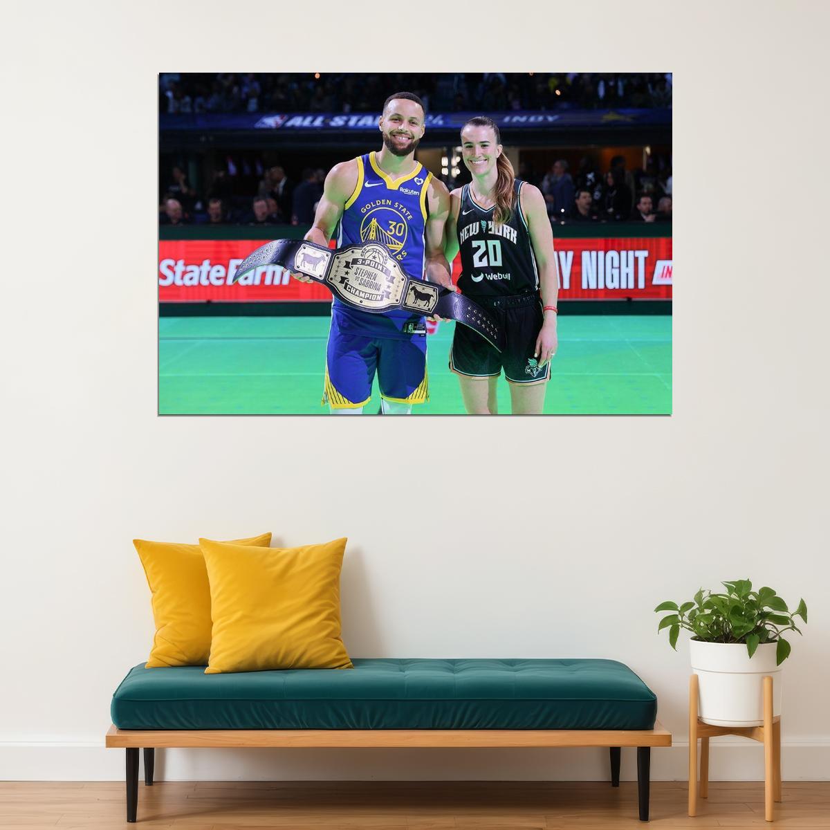 Stephen Curry And Sabrina Ionescu Basketball Players Sport Poster Wall Art Print Home Wall Decor - xonomax