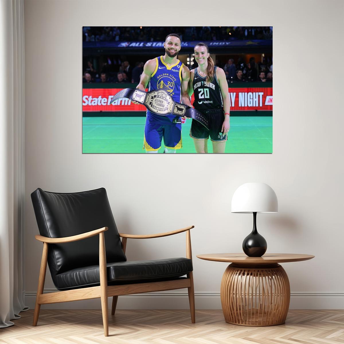 Stephen Curry And Sabrina Ionescu Basketball Players Sport Poster Wall Art Print Home Wall Decor - xonomax