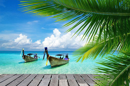 Summer Beach Palm Tree Boat Seascape Landspace Poster Wall Art Print Home Wall Decor - xonomax