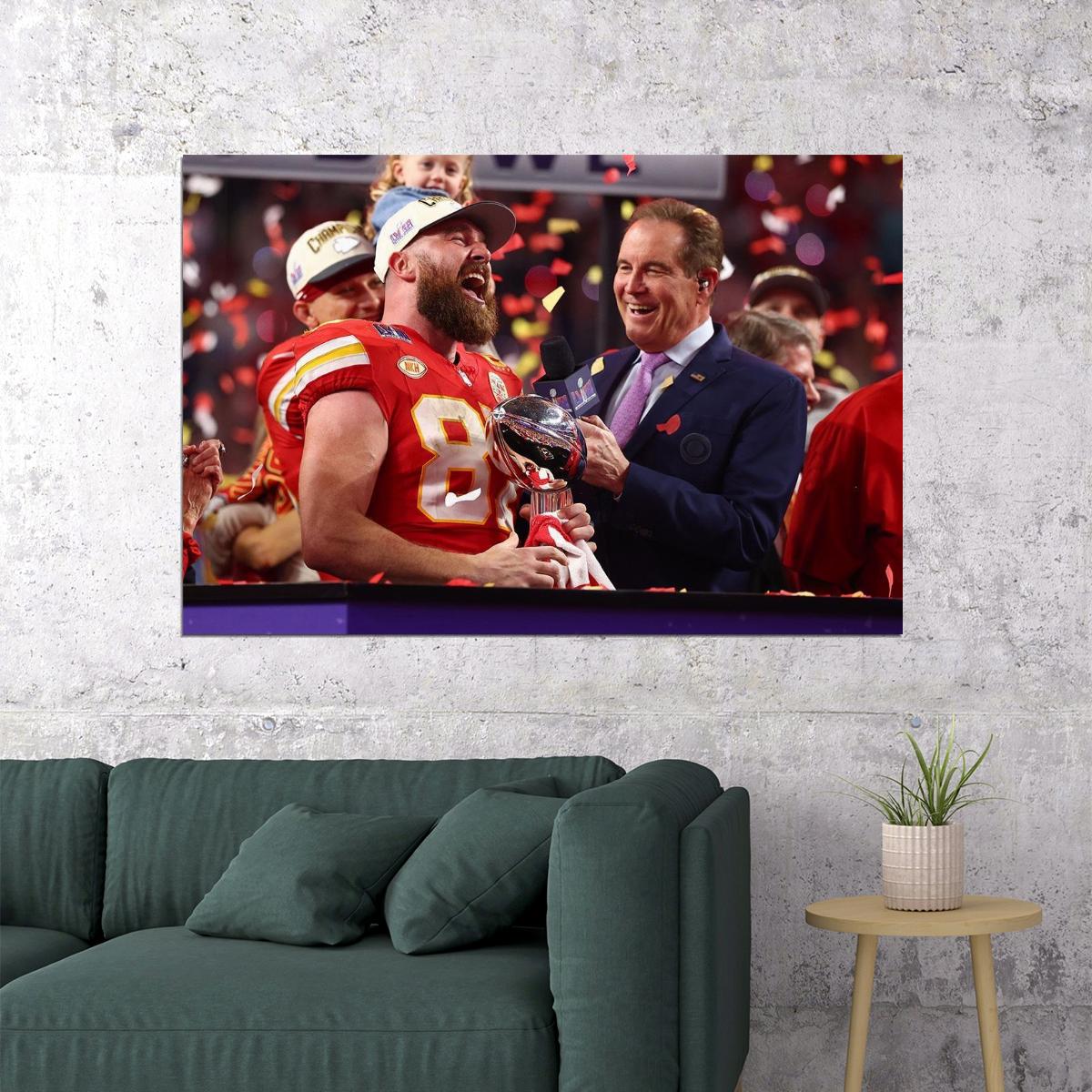 Kansas City Chiefs Champions Travis Kelce Athlete Sport Poster Wall Art Print Home Wall Decor - xonomax