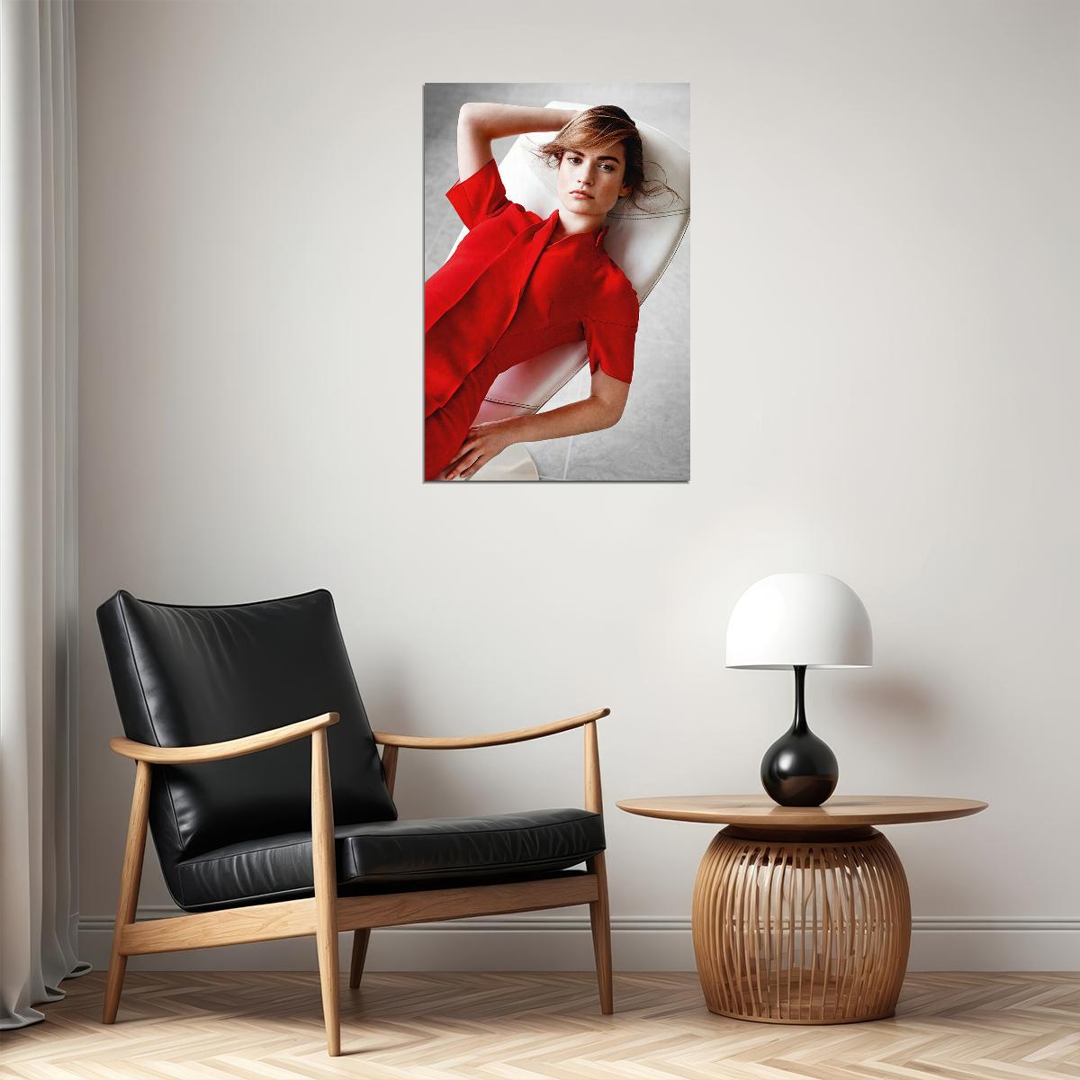 Lily James In Chair British Actress Artist Poster Wall Art Print Home Wall Decor - xonomax