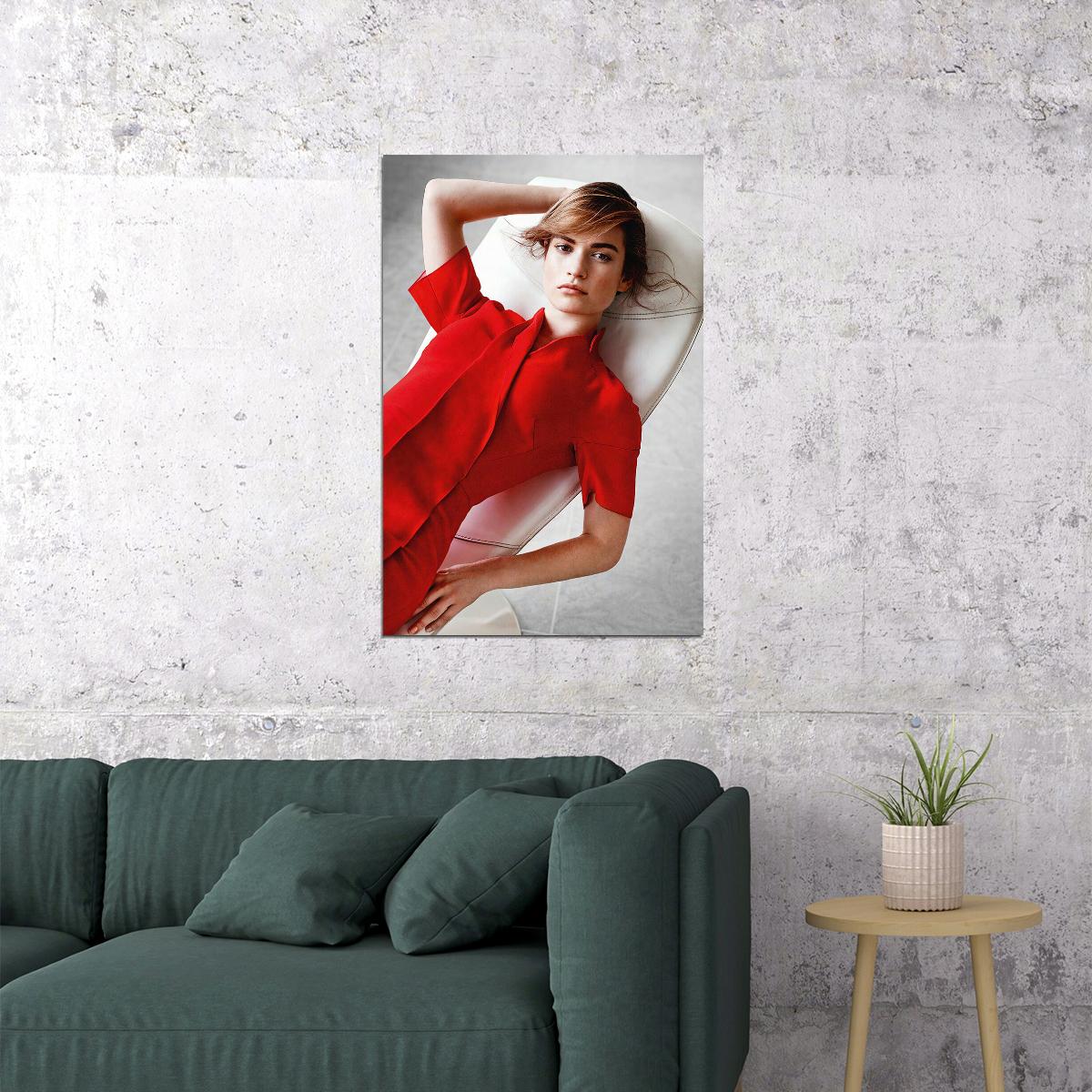 Lily James In Chair British Actress Artist Poster Wall Art Print Home Wall Decor - xonomax