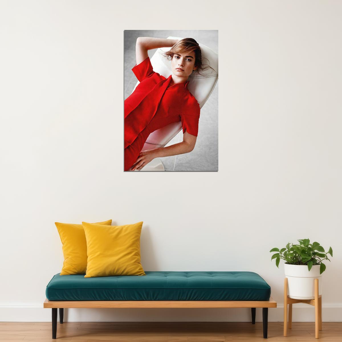 Lily James In Chair British Actress Artist Poster Wall Art Print Home Wall Decor - xonomax