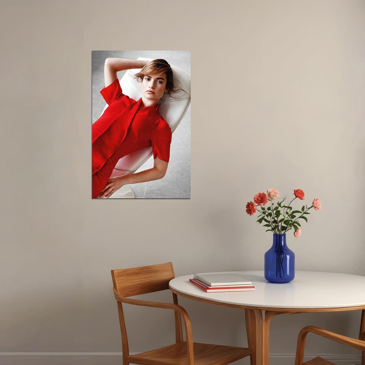 Lily James In Chair British Actress Artist Poster Wall Art Print Home Wall Decor - xonomax