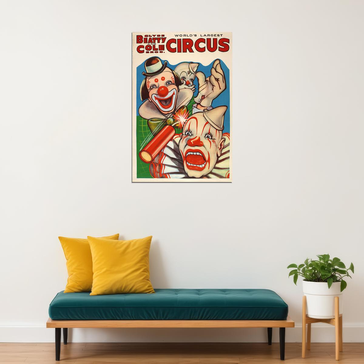 Circus Clown Carnivals Clyde Beatty And Cole Circus Poster Wall Art Print Home Wall Decor - xonomax