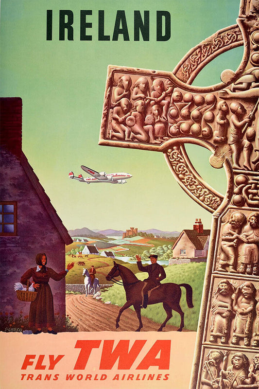 Ireland Fly Twa Vintage Style Airline Travel Poster Wall Art Print Home Wall Decor - xonomax