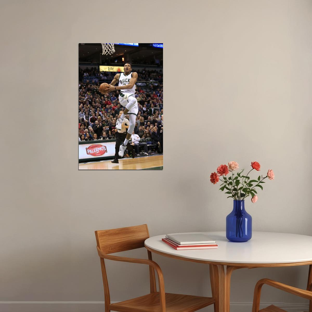 Giannis Antetokounmpo Dunks Basketball Sports Poster Wall Art Print Home Wall Decor - xonomax