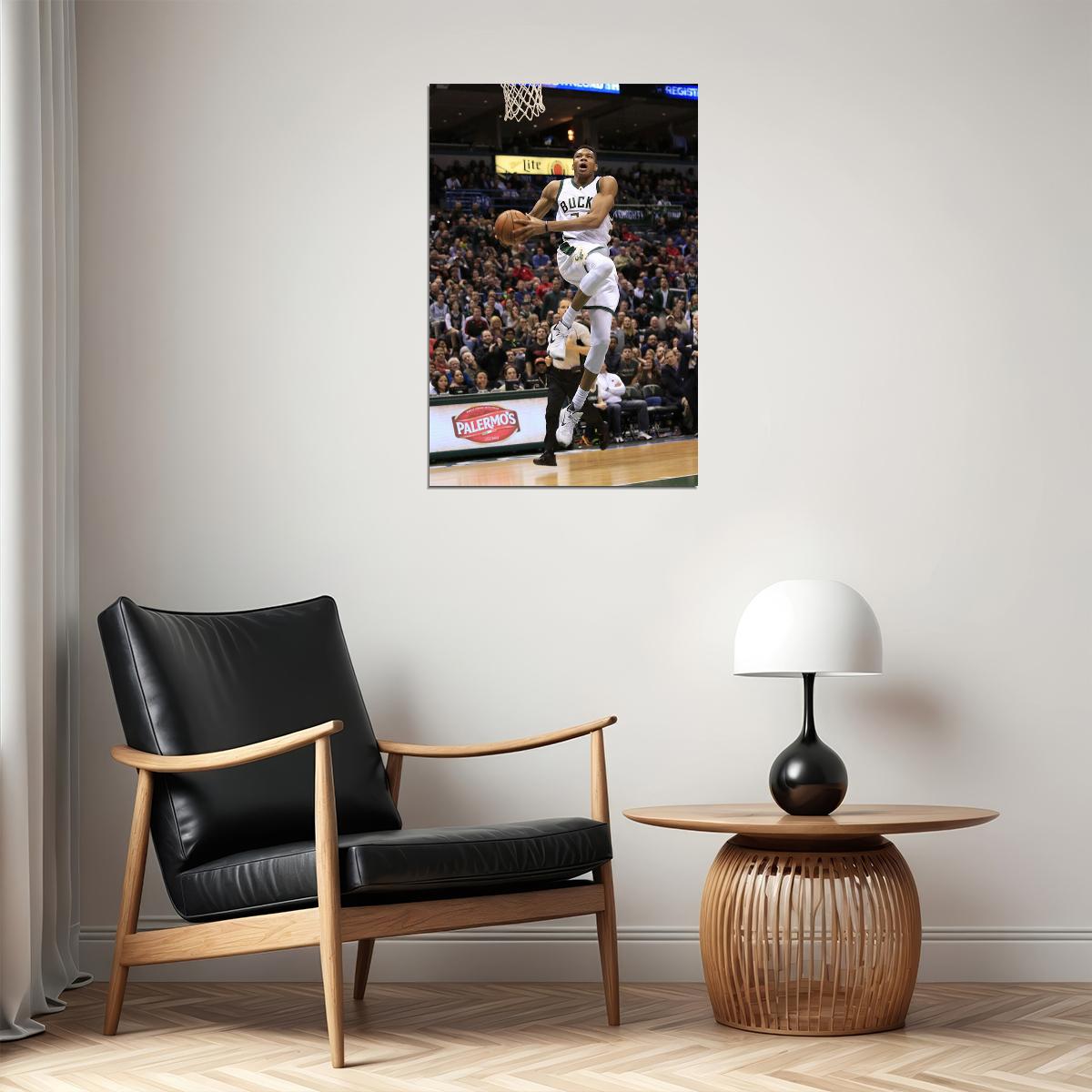 Giannis Antetokounmpo Dunks Basketball Sports Poster Wall Art Print Home Wall Decor - xonomax