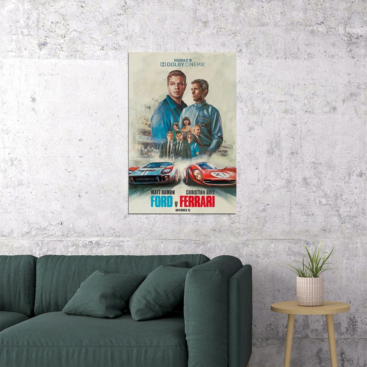 Ford V Ferrari Movie Christian Bale Car Action Poster Wall Art Print Home Wall Decor - xonomax