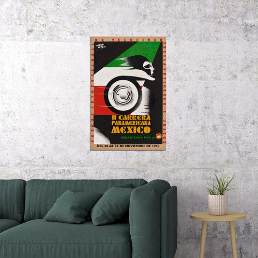 Pan American Race 1951 Mexico Vintage Car Racing Poster Wall Art Print Home Wall Decor - xonomax