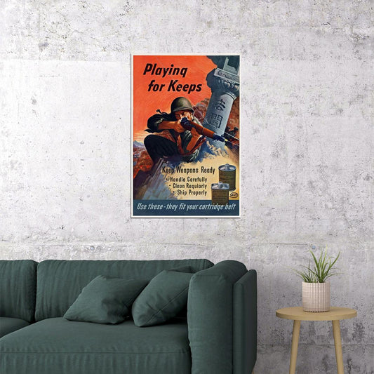 Playing For Keeps World War 2 Vintage Style Poster Wall Art Print Home Wall Decor - xonomax