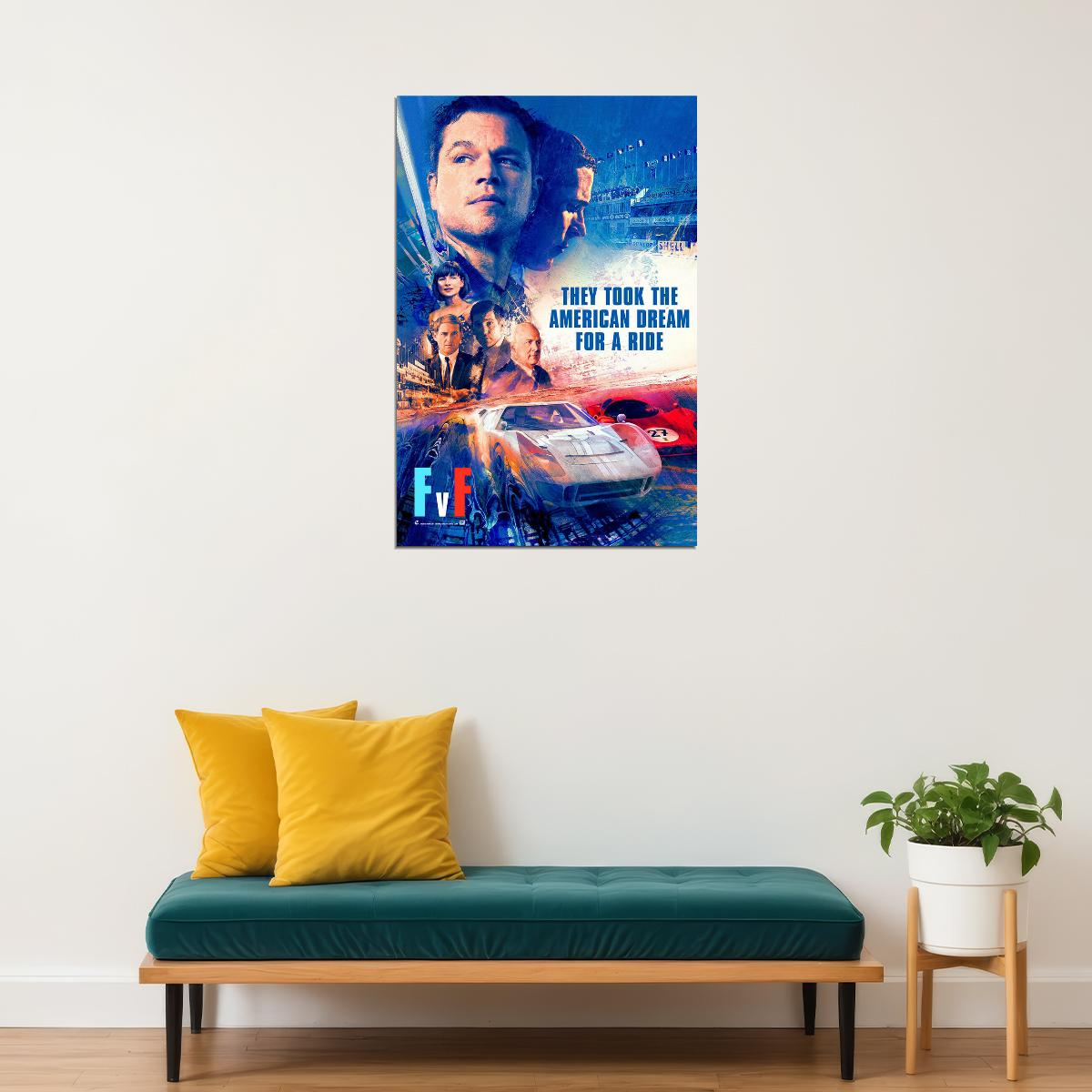 Ford V Ferrari Movie Christian Bale Car Action Poster Wall Art Print Home Wall Decor - xonomax