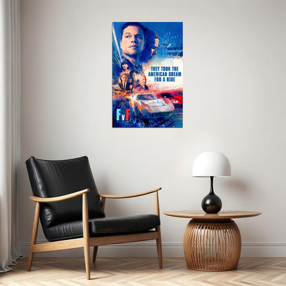 Ford V Ferrari Movie Christian Bale Car Action Poster Wall Art Print Home Wall Decor - xonomax