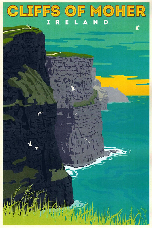 Cliffs Of Moher Ireland Landscape Travel Vintage Style Poster Wall Art Print Home Wall Decor - xonomax