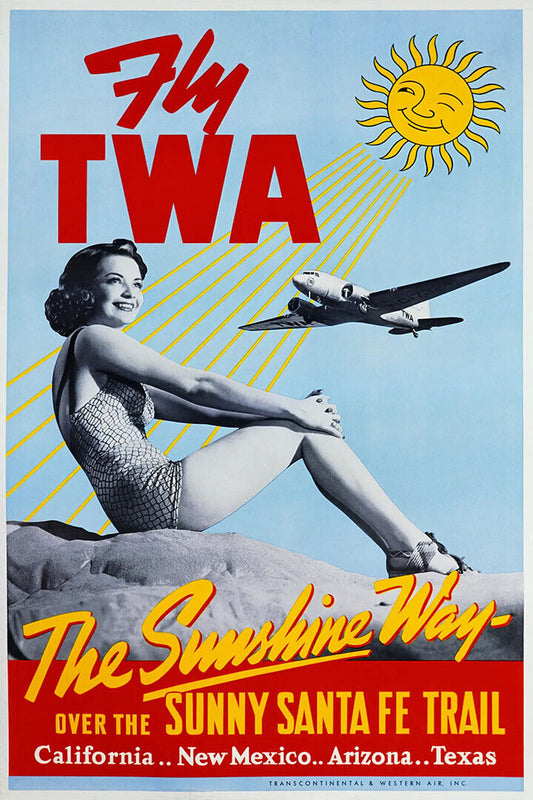 Santa Fe Trail Fly Twa Vintage Airline Travel Poster Wall Art Print Home Wall Decor