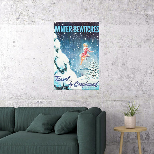 Winter Bewitches Greyhound Bus Line 1960s Vintage Travel Poster Wall Art Print Home Wall Decor - xonomax