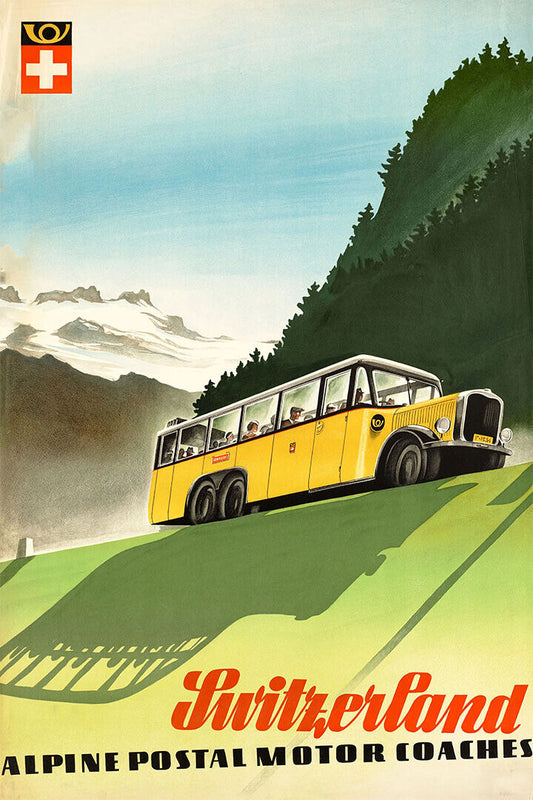 Switzerland Alpine Motor Coaches Vintage Travel And Tour Poster Wall Art Print Home Wall Decor - xonomax