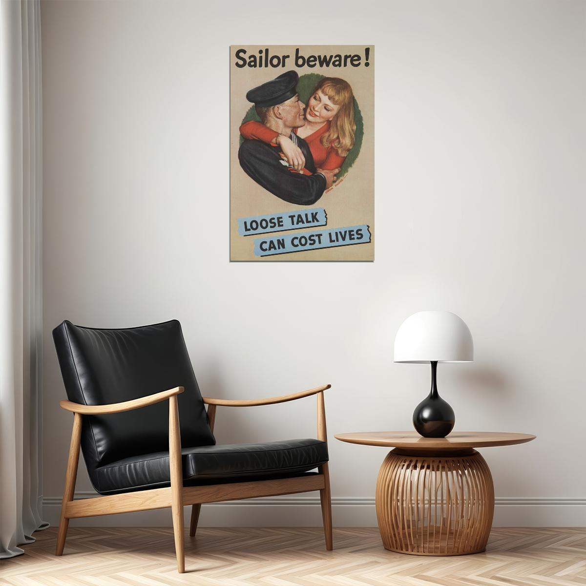 Sailor Beware! Loose Talk Can Cost Lives World War 2 Poster Wall Art Print Home Wall Decor