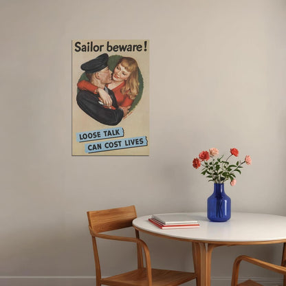 Sailor Beware! Loose Talk Can Cost Lives World War 2 Poster Wall Art Print Home Wall Decor