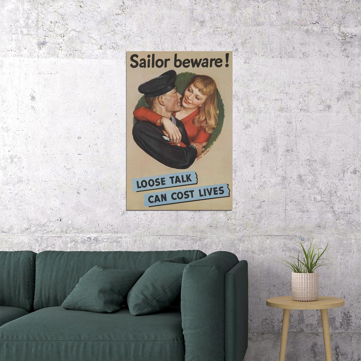 Sailor Beware! Loose Talk Can Cost Lives World War 2 Poster Wall Art Print Home Wall Decor