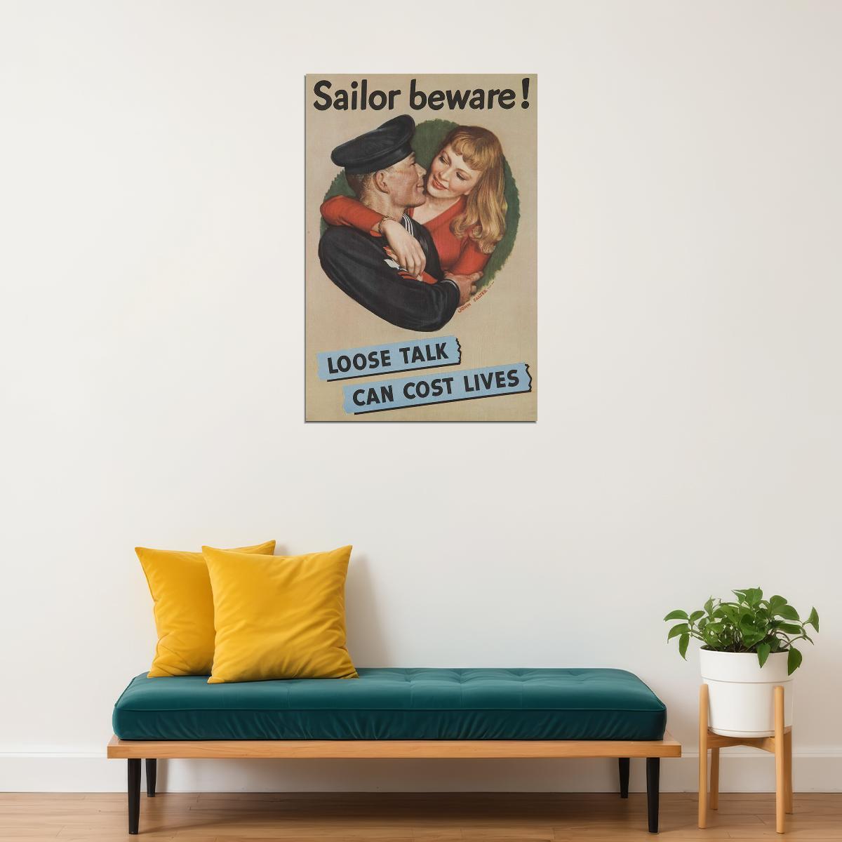 Sailor Beware! Loose Talk Can Cost Lives World War 2 Poster Wall Art Print Home Wall Decor