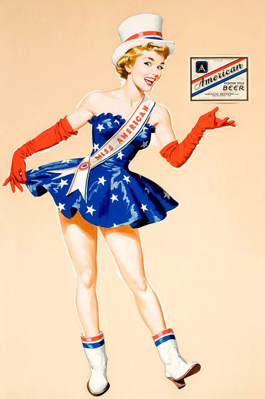American Beer Miss America Vintage Advertising Beer Wine Poster Wall Art Print Home Wall Decor - xonomax