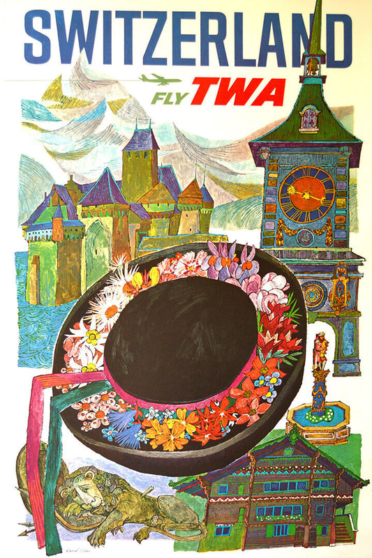 Switzerland Fly Twa Airline Travel Vintage Poster Wall Art Print Home Wall Decor - xonomax