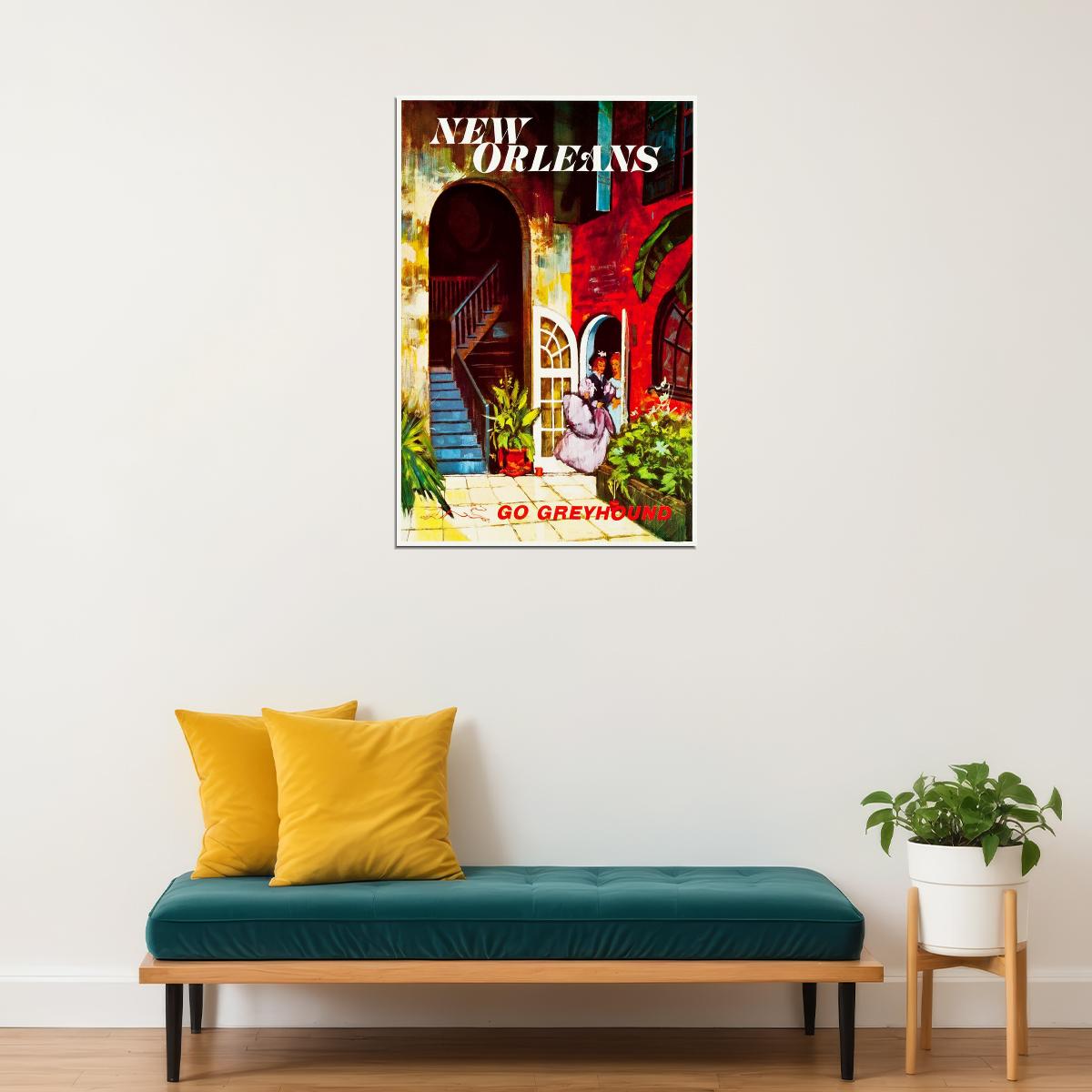 New Orleans Greyhound Bus Line 1960s Vintage Us Travel Poster Wall Art Print Home Wall Decor - xonomax