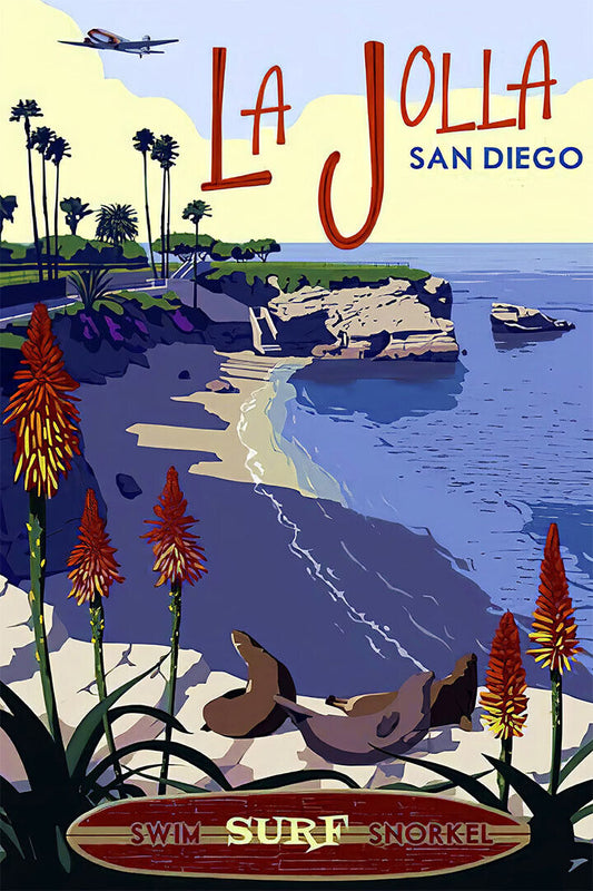 La Jolla San Diego Travel Vintage Style Poster Wall Art Print Home Wall Decor - xonomax