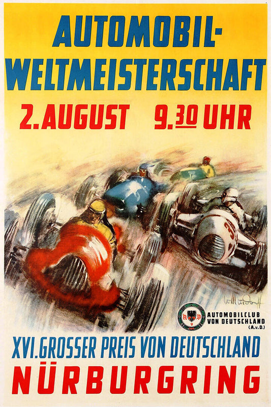 Nurburgring Grand Prix 1950s Vintage Racing Travel Poster Wall Art Print Home Wall Decor - xonomax