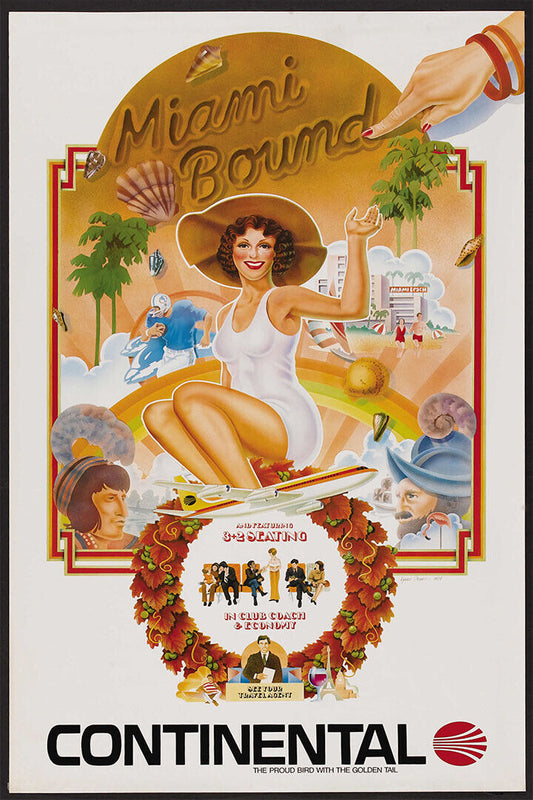 Continental Airlines Miami Florida 1970s Vintage Airline Poster Wall Art Print Home Wall Decor - xonomax