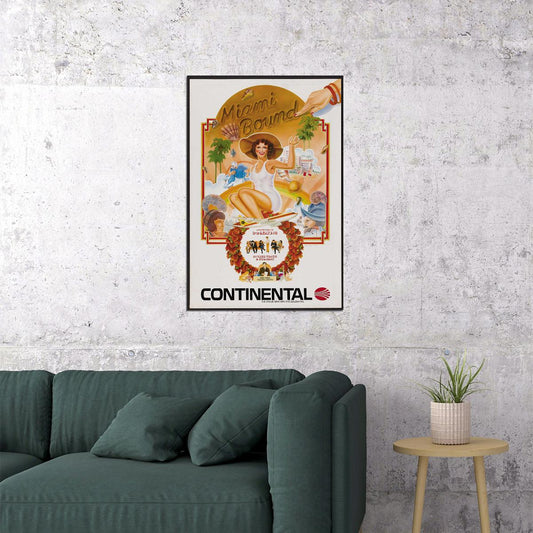 Continental Airlines Miami Florida 1970s Vintage Airline Poster Wall Art Print Home Wall Decor - xonomax