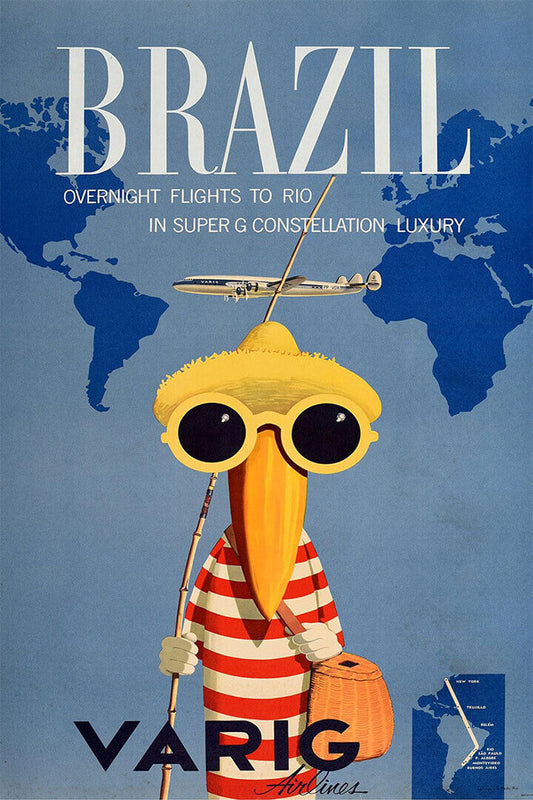 Varig Brazilian Airway Brazil 1950 Vintage Airline Travel Poster Wall Art Print Home Wall Decor - xonomax