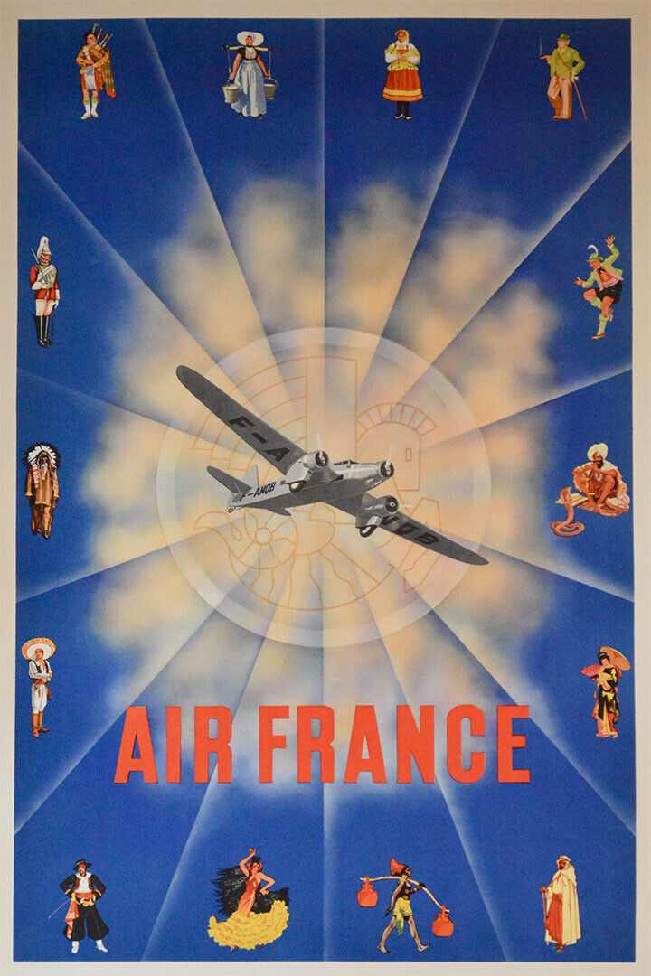 Air France French Line Vintage Airline Travel Poster Wall Art Print Home Wall Decor