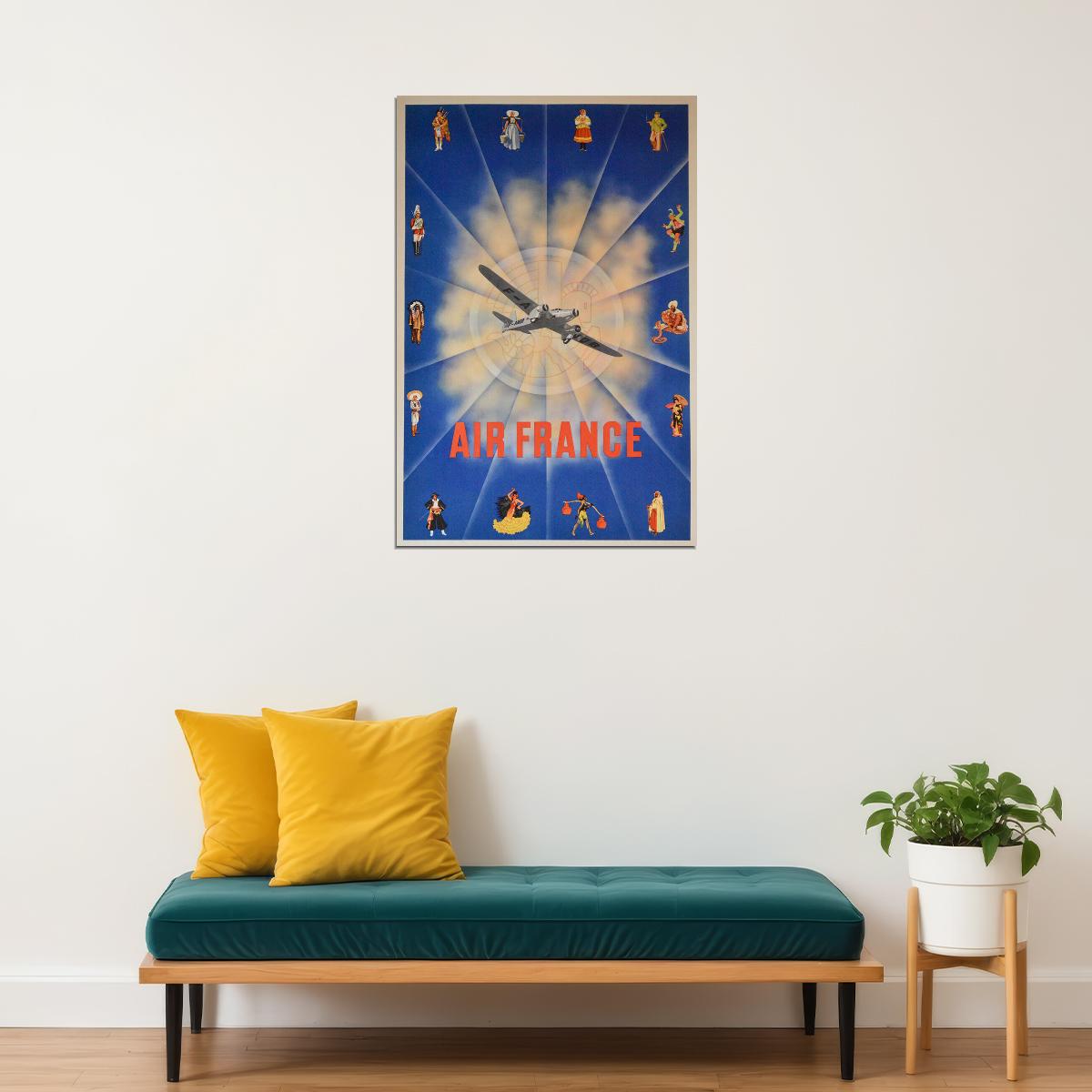 Air France French Line Vintage Airline Travel Poster Wall Art Print Home Wall Decor