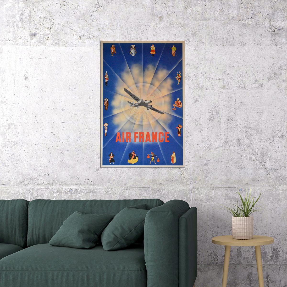 Air France French Line Vintage Airline Travel Poster Wall Art Print Home Wall Decor
